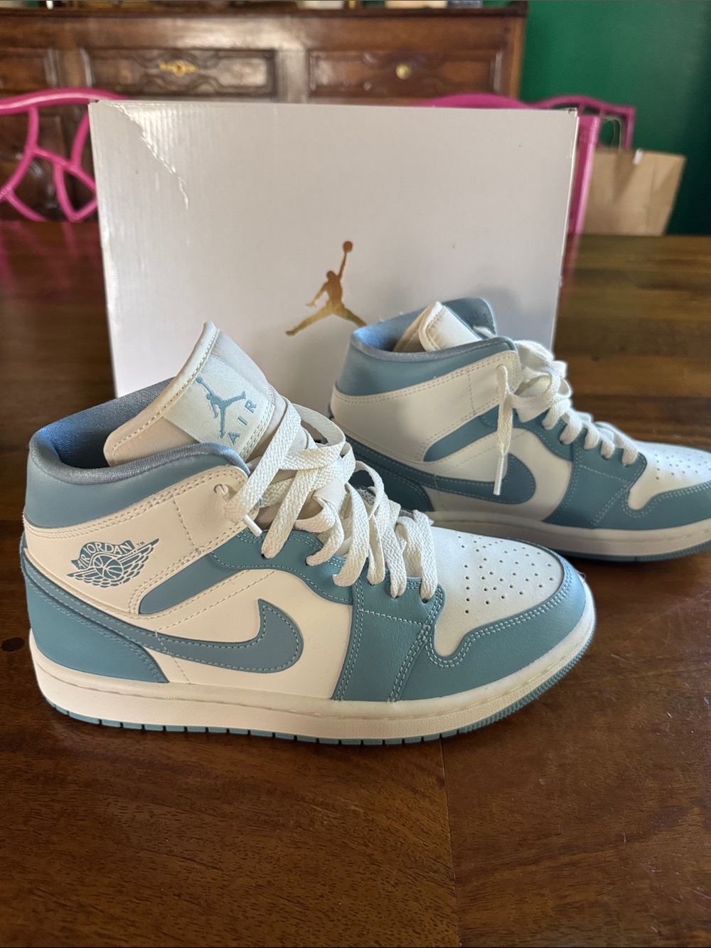 Air Jordan 1 Mid-Top Sneakers in Blue Sail White Never worn wm size 8.5 men’s 7